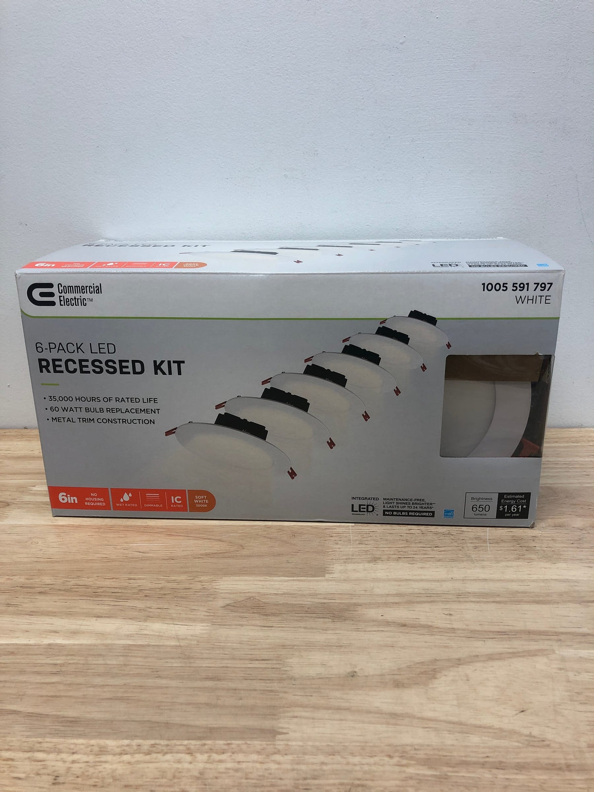 Commercial electric 91515 6 in. White Flush Round Wet Rated LED Integrated Recessed Lighting Kit (6-Pack)