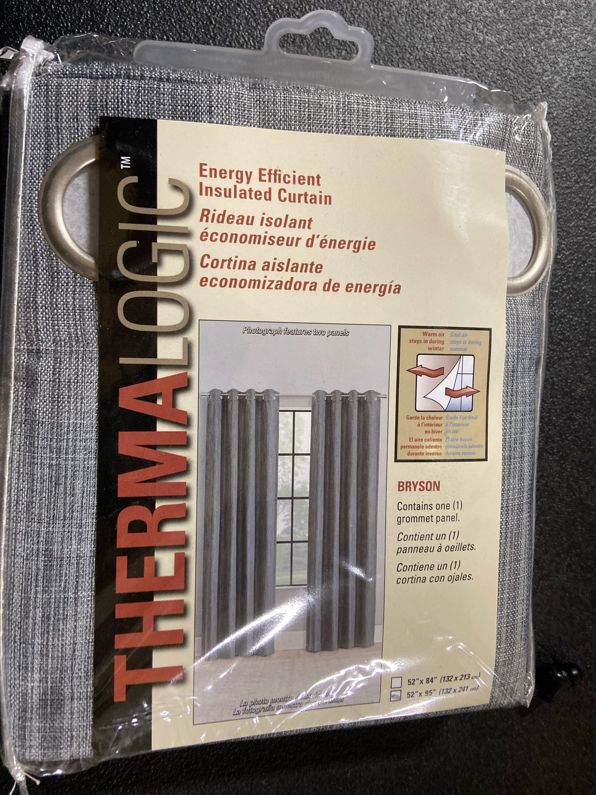 Thermalogic 72255404-593503 Bryson Grey Polyester Textured 52 in. W x 95 in. L Grommet Indoor Room Darkening Curtain (Single Panel)