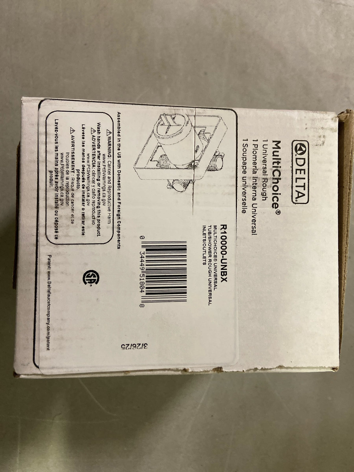 Delta Universal Mixing Rough-In Valve with 1/2" NPT Male thread with 1/2" C.W.T Female Sweat - Box Model
