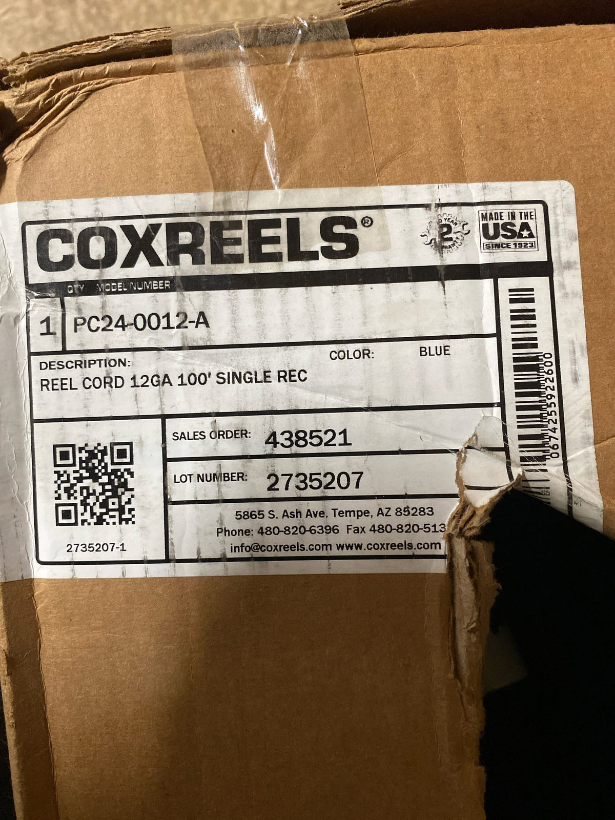 Coxreels PC24-0012-A Compact Efficient Heavy Duty 100’ Power Cord Reel | Retractable Reel for Extension and Power Cords | Electrical Equipment for Garage | 100’ Cord Included | Without Receptacle