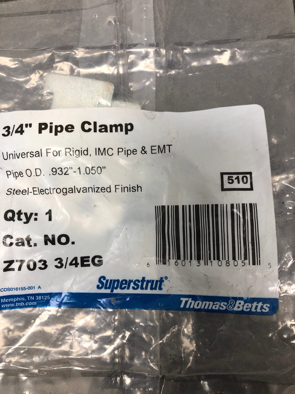 Superstrut Z703 3/4EG-25 3/4 in. Strut Fitting Universal Strut Pipe Clamp - Silver Galvanized