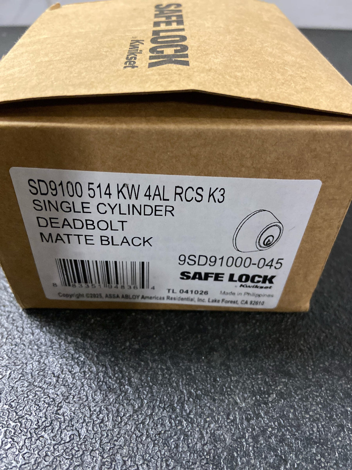 Kwikset SD9100-514 Safe Lock by Kwikset Single Cylinder Keyed Entry Deadbolt - Matte Black