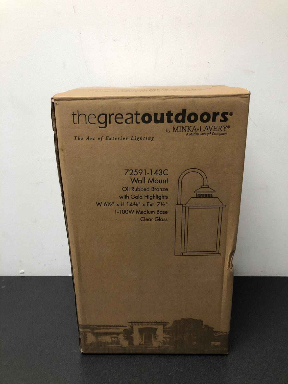 The Great Outdoors 72591-143C Miner's Loft Single Light 14-3/4" Tall Outdoor Wall Sconce with Square Glass Shade - Oil Rubbed Bronze / Gold