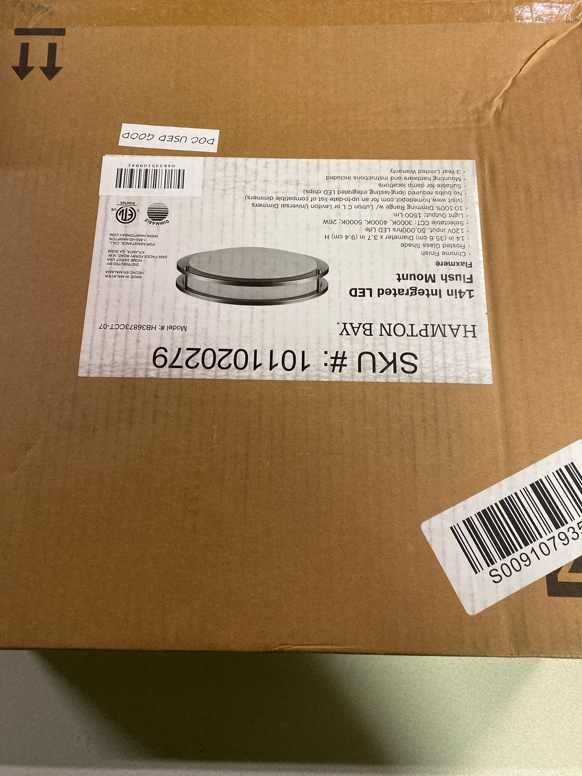 Hampton Bay Flaxmere 14 in. Chrome Dimmable LED Flush Mount Ceiling Light with Frosted White Glass Shade