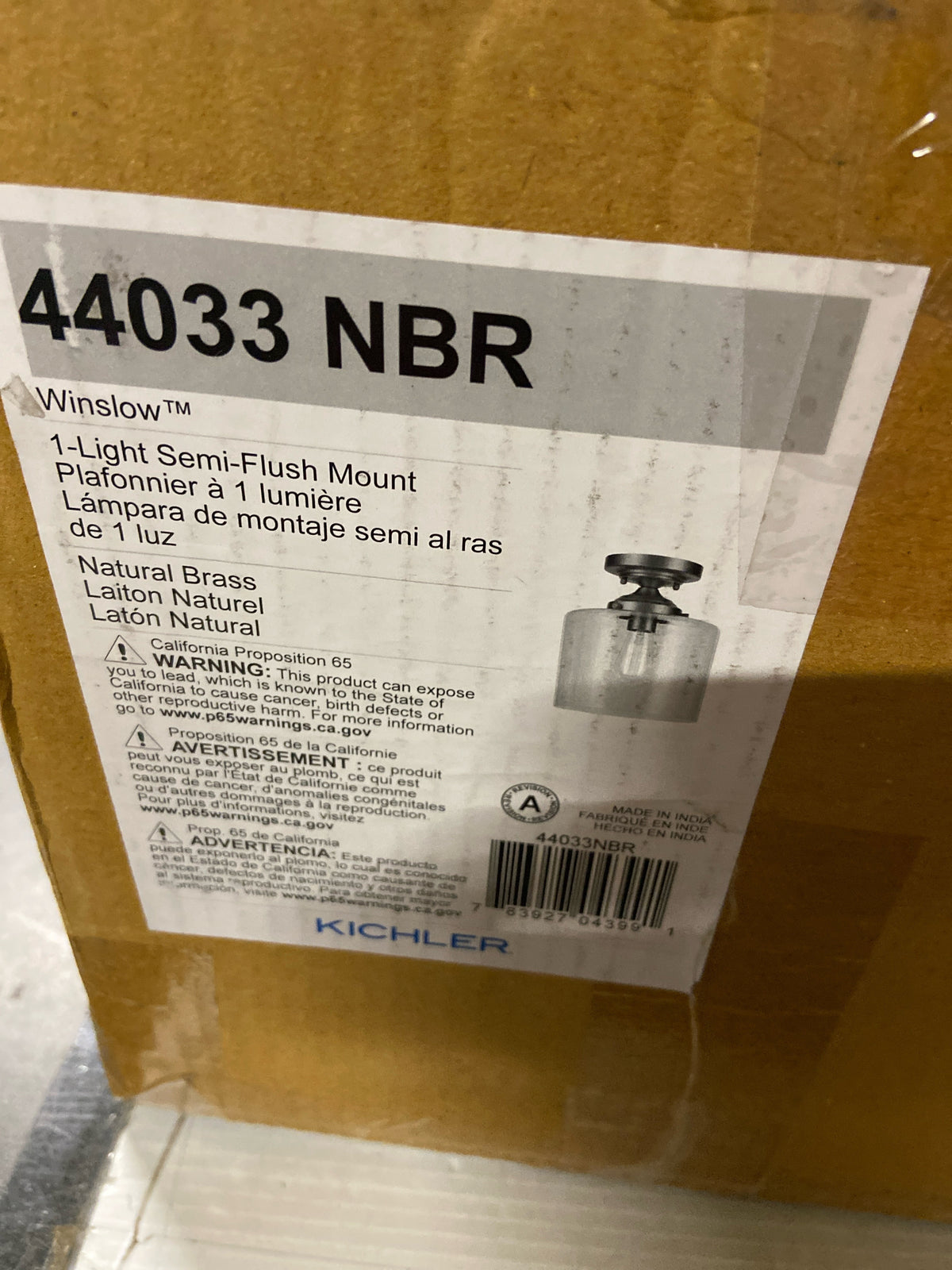 Kichler 44033NBR Winslow 9" Wide Semi-Flush Ceiling Fixture - Natural Brass