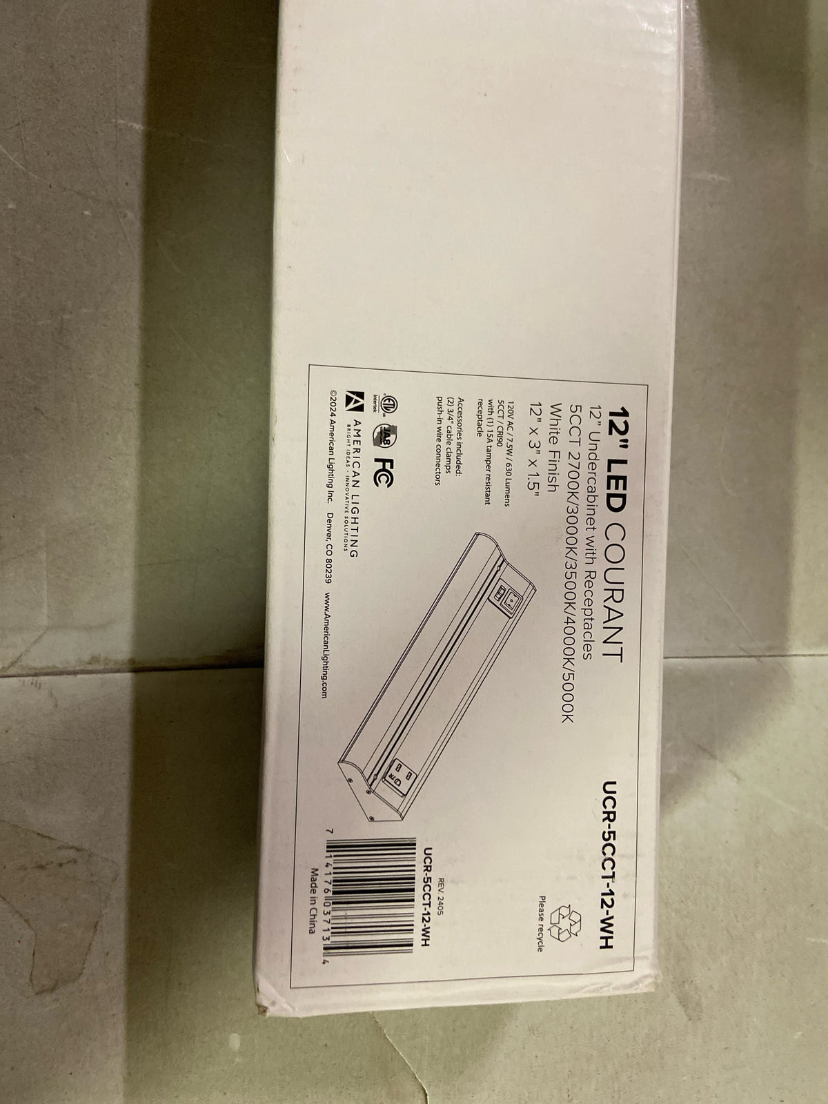 American Lighting 12-Inch LED Courant Undercabinet Light with One Receptacle, 5CCT, White Finish, 120V AC, 7.5W, 430 Lumens, CRI 90, 15 Amp, Ideal for Kitchen, Workspace, Retail Display, Under Shelve