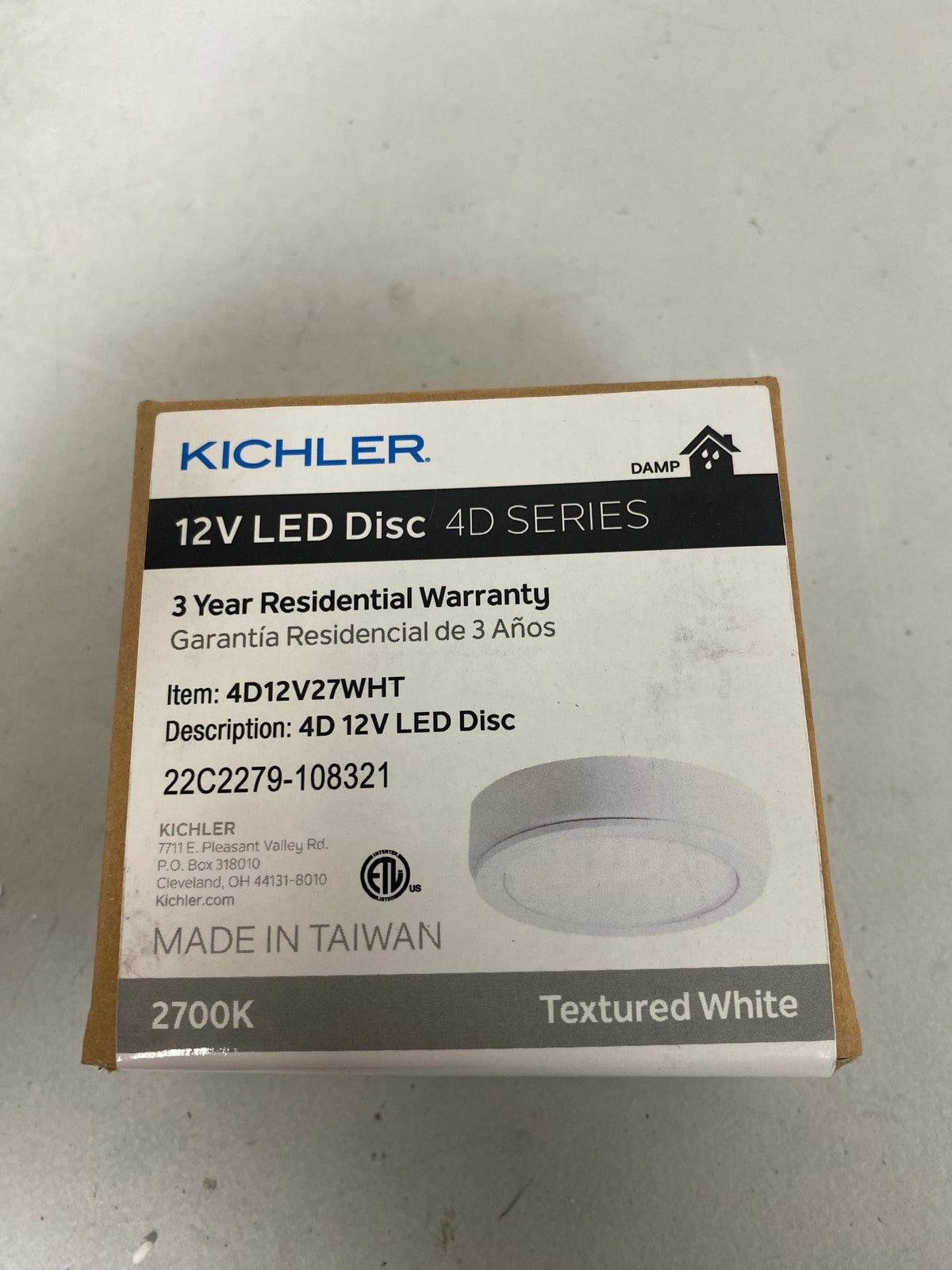 Kichler 4D12V27WHT 4D 12 Volt LED Under Cabinet Puck Light - 2700K - Textured White