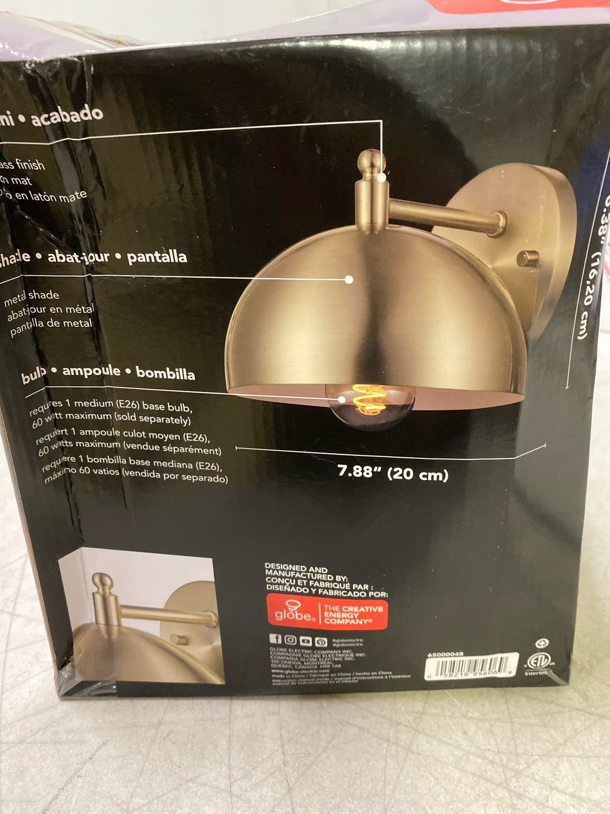 GLOBE Electric 65000048 1-Light Wall Sconce, Brushed Brass, E26 Base Socket, Wall Lights for Living Room, Home Décor, Wall Lighting, Home Improvement, Mounted Bedside Lamp, Wall Lights for Bedroom