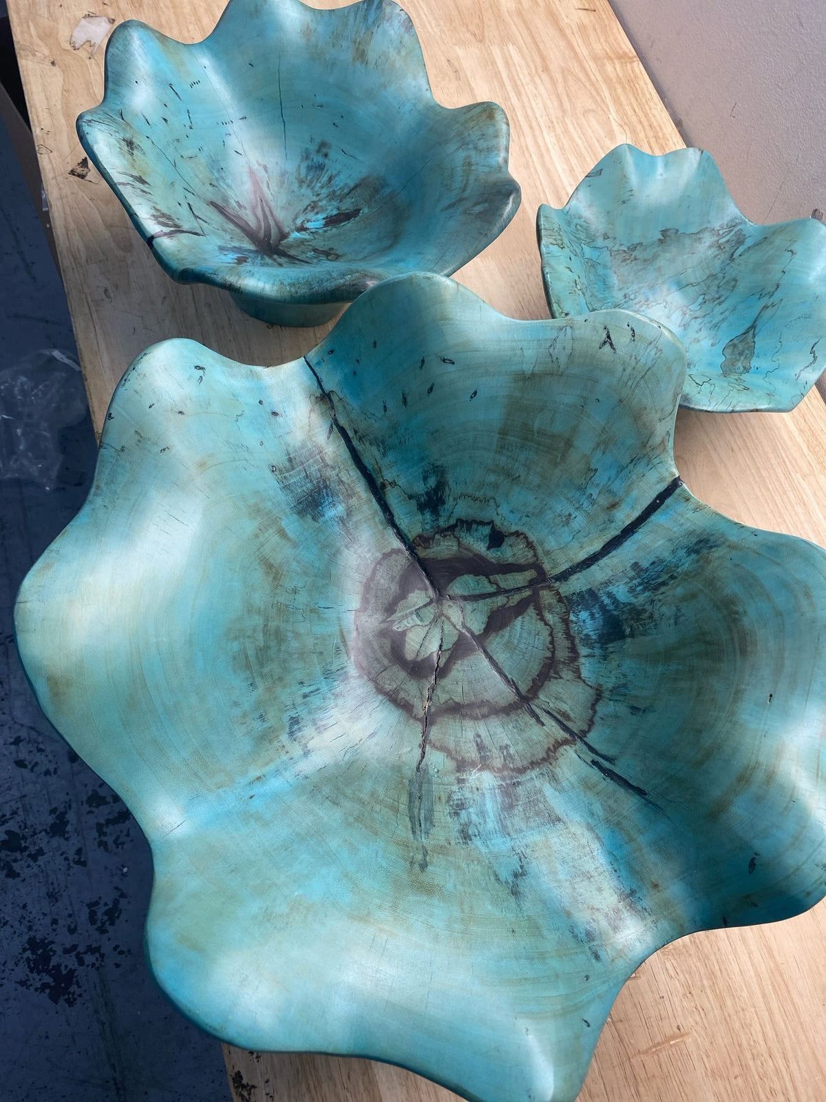 Uttermost 04178 Teo Wood Bowl Wall Art - Set of 3 - Soft Caribbean Blue