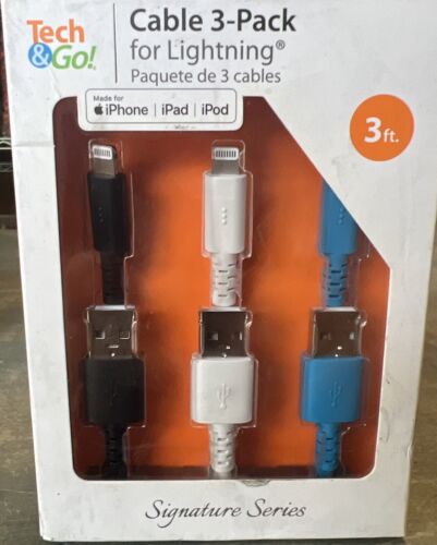 NEW Tech & Go 3 pack FAST Charging Cable 3ft iPhone iPad iPod Signature Series