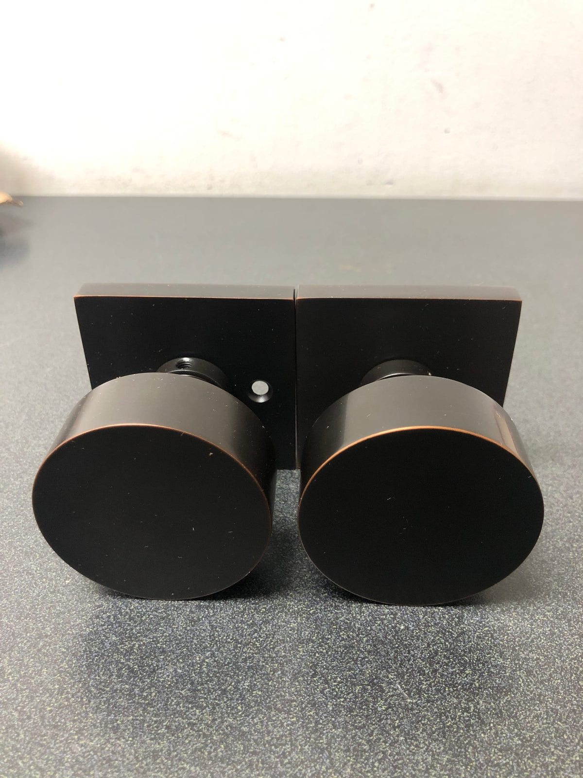Emtek 5110ROUUS10B Round Knobset Passage Door Knob Set with Square Rose - Oil Rubbed Bronze