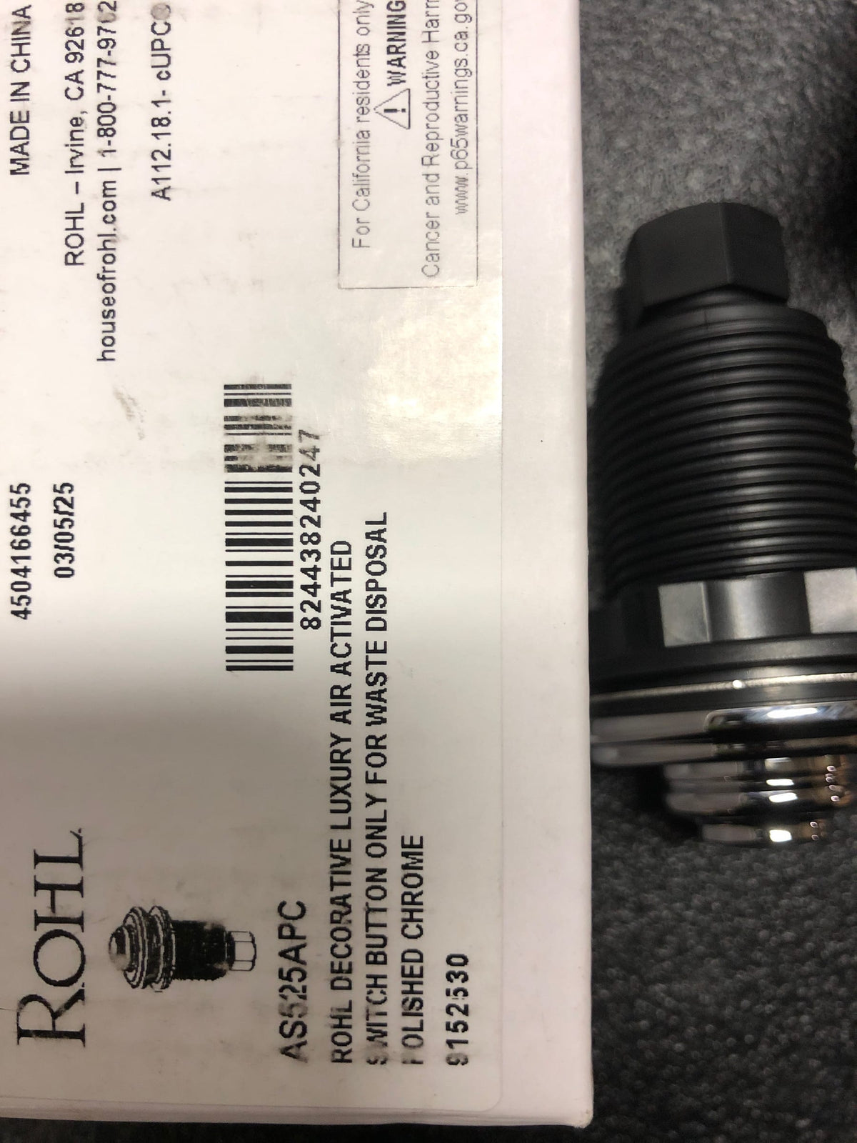 Rohl AS525APC Waste Disposal Air Switch Button - Polished Chrome