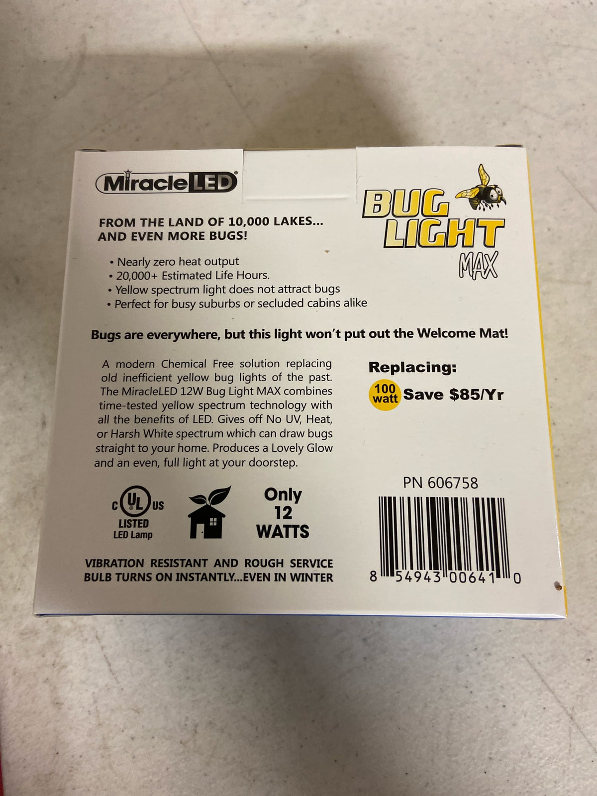 Miracle Led Bug Light Wide Angle Yellow Amber Glow Replace 60W for Porch & Patio, PK4