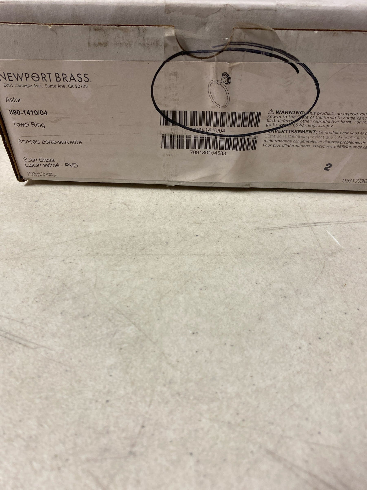 Newport Brass 890-1410-04 Astor 2-7/16" Wall Mounted Towel Ring With Installation Hardware Included - Satin Brass (PVD)
