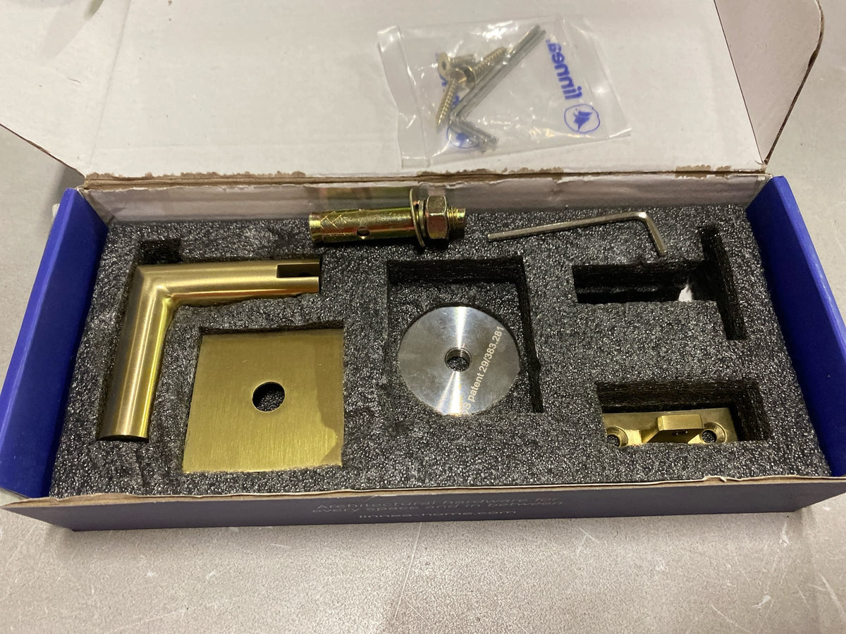 Linnea HRB-11-CFS-SBR 304 Grade Stainless Steel 3-1/8 Inch Projection Concrete Mount Hand Rail Bracket with Flat Clamp and Square Rose - PVD Satin Brass