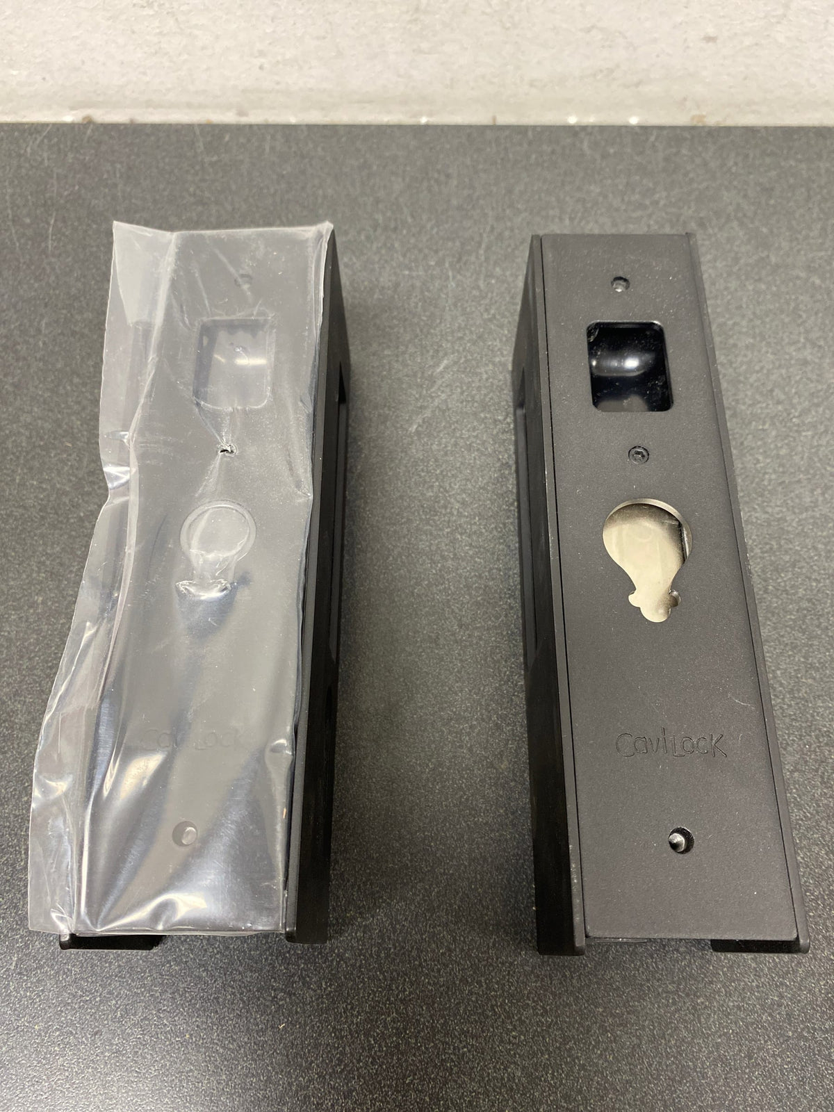 Cavilock CL400D0462 Magnetic Latching Keyed Entry Double Door Pocket Door Set for 1-3/4 Inch Door Thickness - Matte Black