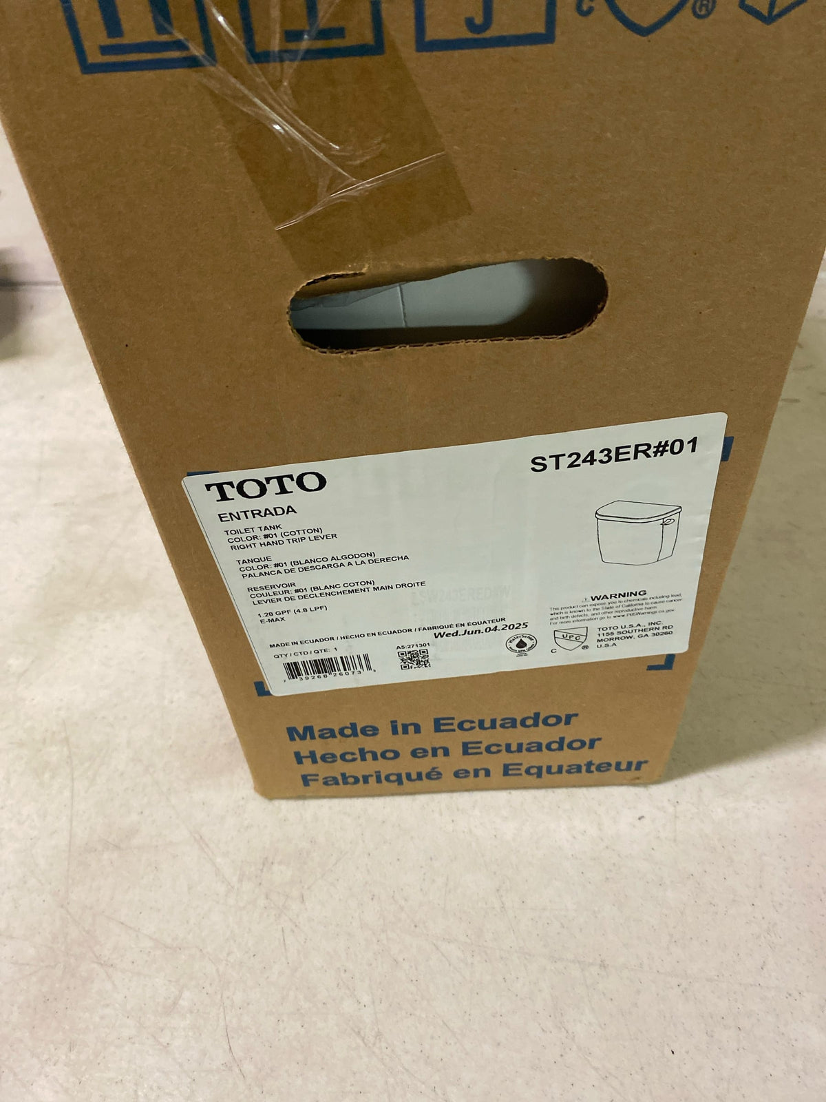 TOTO ST243ER#01 Entrada Commercial Tank and Cover with Right Hand Trip Lever, Cotton White