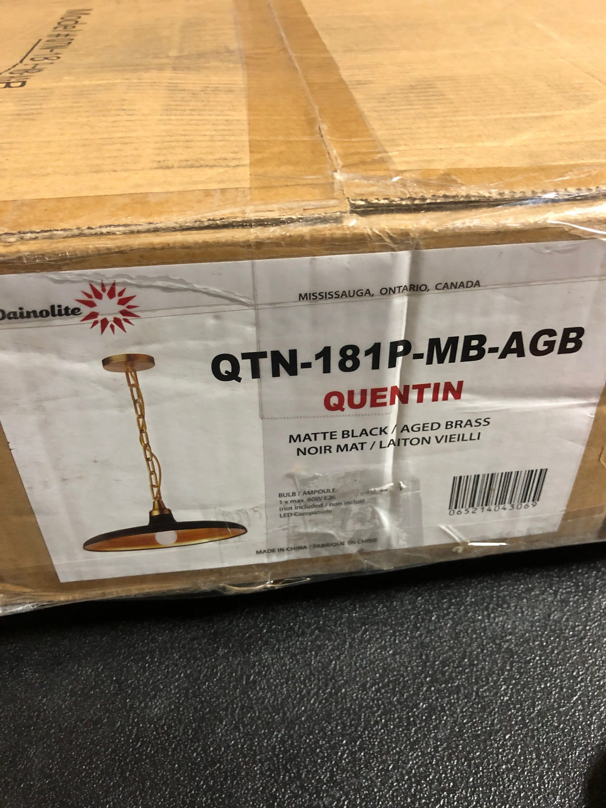 Dainolite QTN-181P-MB-AGB Quentin 18" Wide Pendant - Matte Black / Aged Brass / Gold