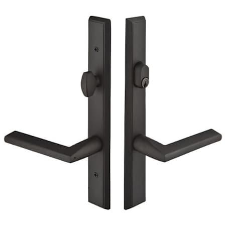 Emtek 1451US19LH Sandcast Bronze Door Configuration 4 Keyed Entry Multi Point Narrow Trim Lever Set with American Cylinder Above Handle - Flat Black Lariat Lever