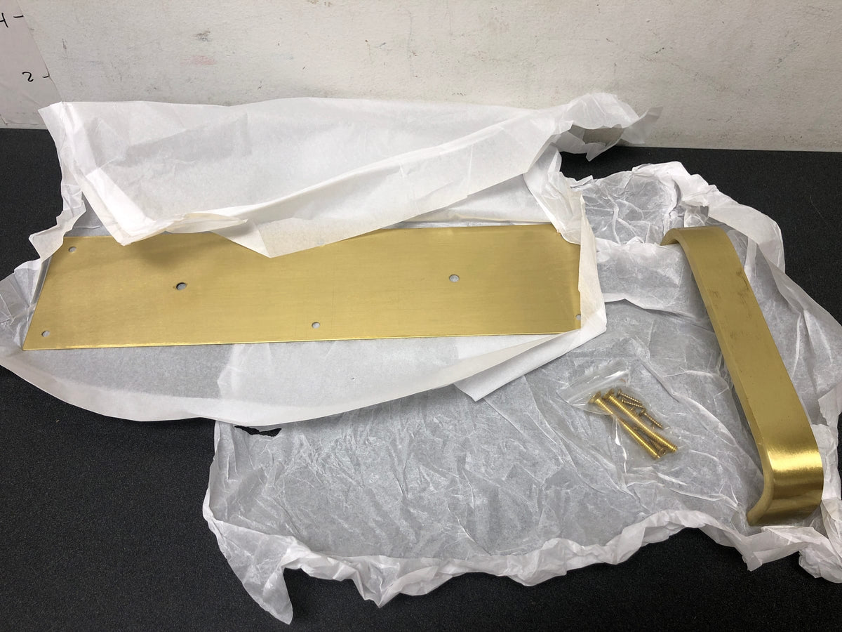 Hager 1-374163 4" x 16" Square Corner 0.050" Gauge Pull Plate with 1-1/4" Rectangular Pull on 8" Center from the Pull Plates Collection - Polished Brass
