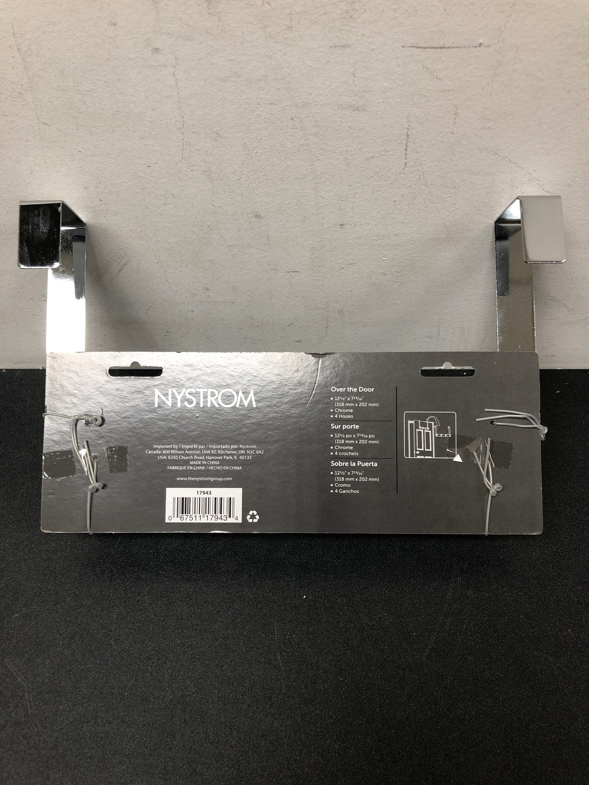 Nystrom 17943 12-1/2 in. (318 mm) Chrome Utility 22-lb. Over the Door Hook Rack