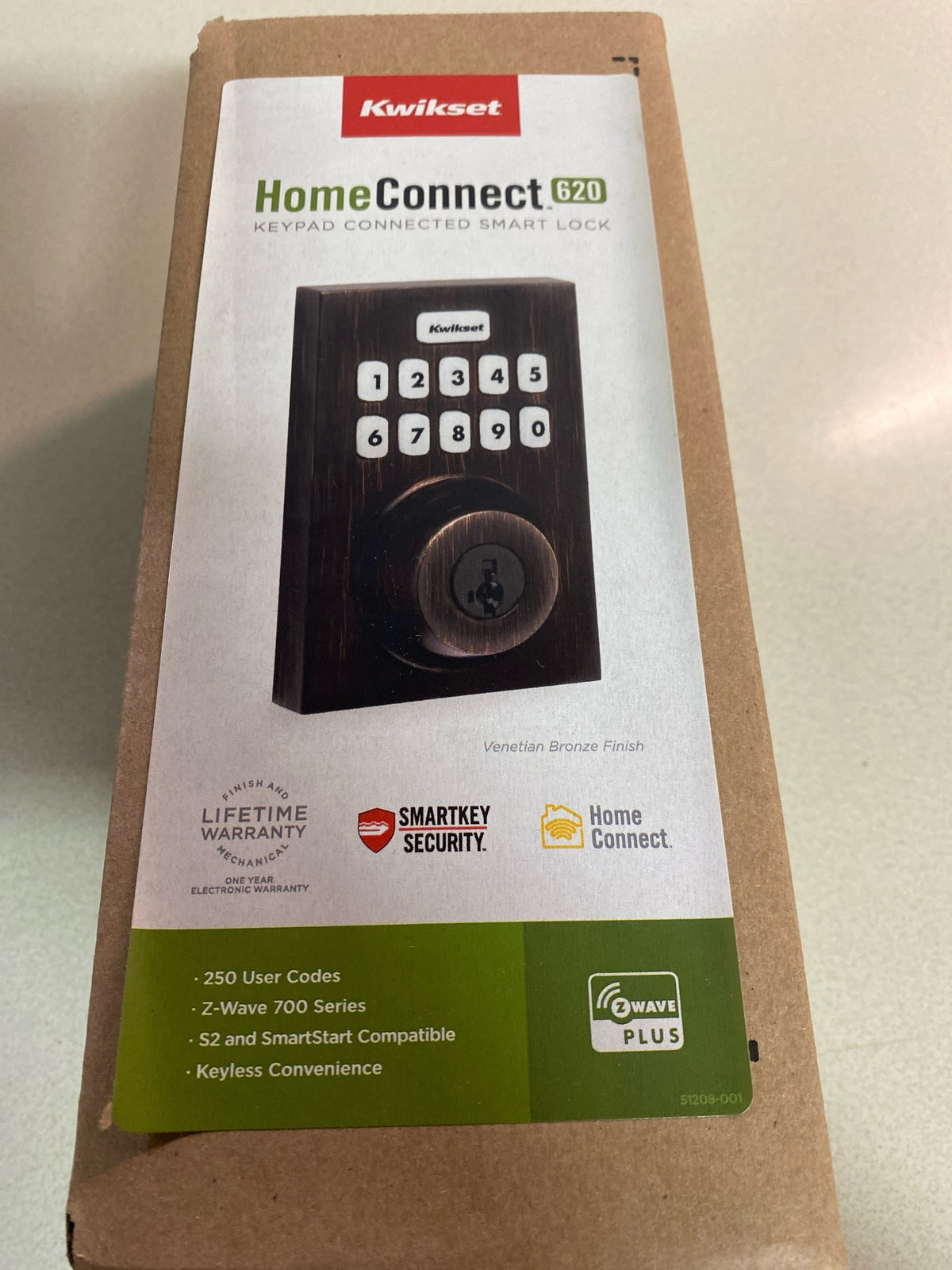 Kwikset 620CNT-ZW SmartCode Contemporary Single Cylinder Touchpad Electronic Deadbolt with Z-Wave Technology - Venetian Bronze