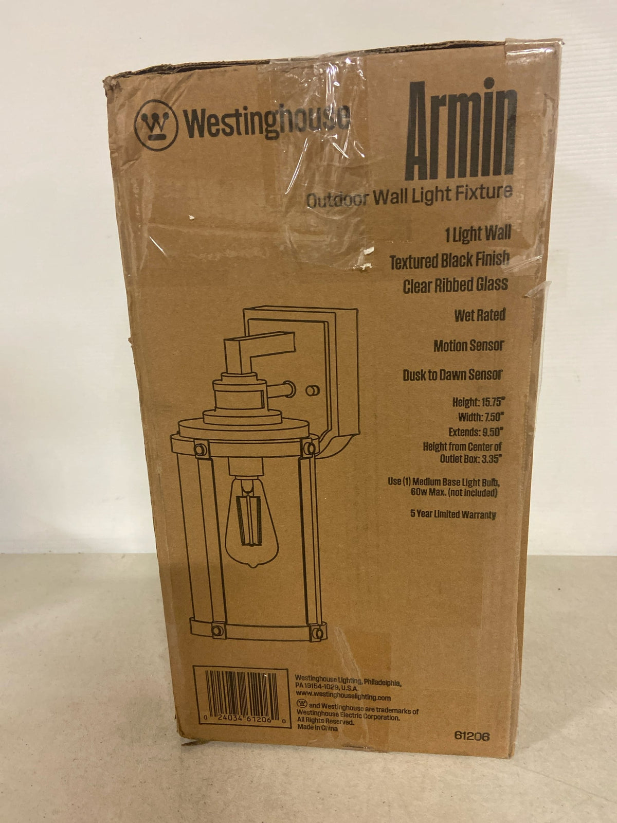 Westinghouse 6120600 Armin 16" Tall Outdoor Wall Sconce - Textured Black