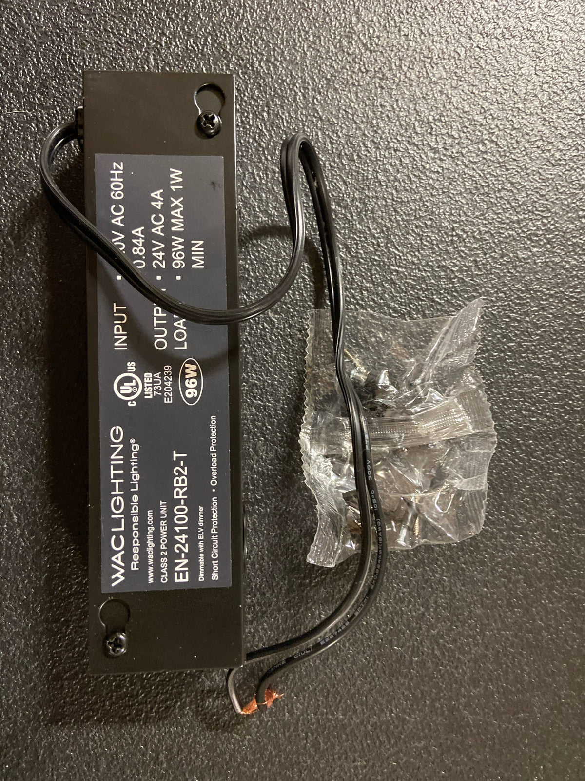 WAC Lighting EN-24100-RB2-T 24 Volt Class 2 Enclosed Electronic Transformer - 100 Watt Maximum Load - Black