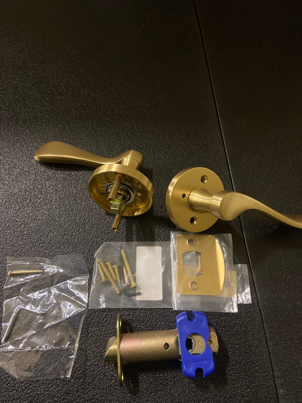 Emtek 520LUUS4 Luzern Privacy Door Lever Set - Satin Brass Disk Rosette