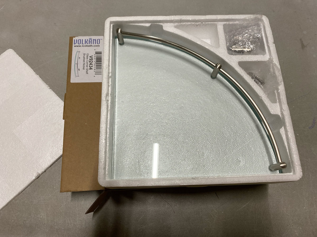 ICO Bath V92434 9-13/16" Glass Corner Shelf - Brushed Nickel
