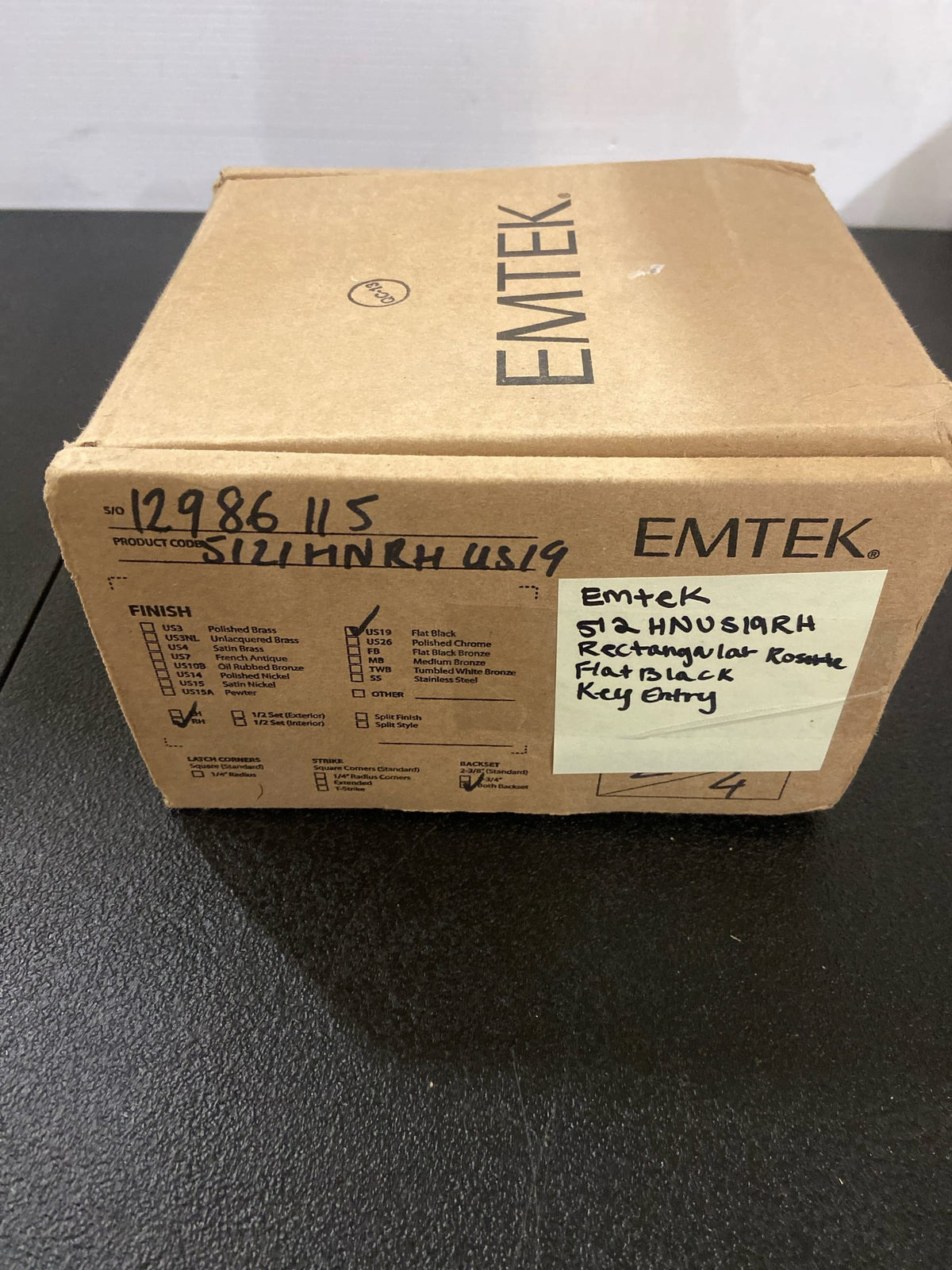 Emtek 512HNUS19RH Hanover Single Cylinder Keyed Entry Lever Set from the Brass Modern Collection - Flat Black Rectangular Rosette