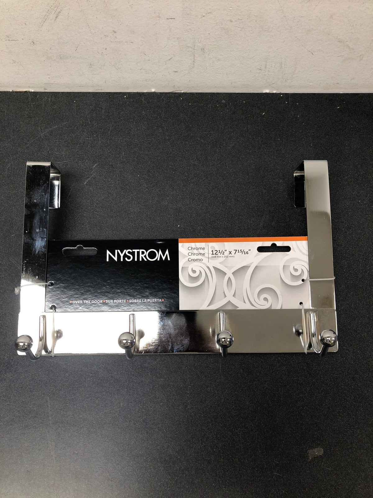 Nystrom 17943 12-1/2 in. (318 mm) Chrome Utility 22-lb. Over the Door Hook Rack