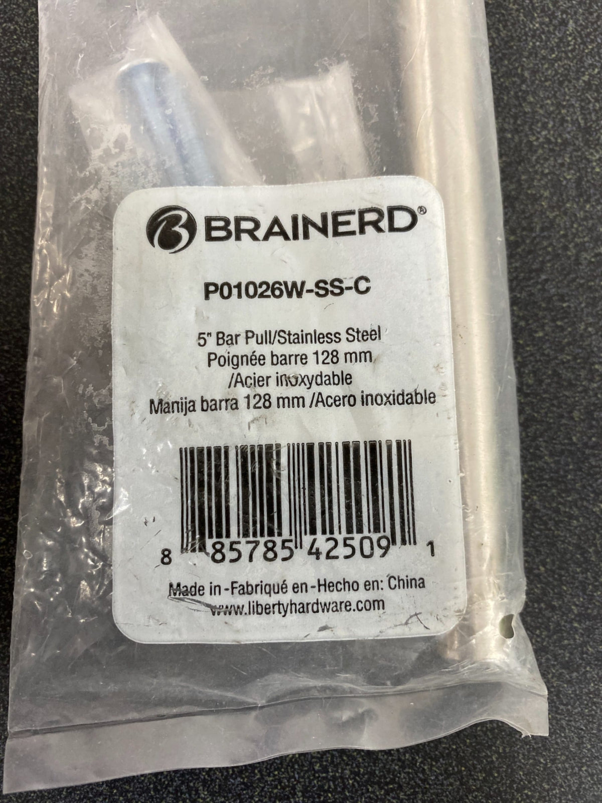 Brainerd 5" bar pull, stainless steel, p01026w-ss-c