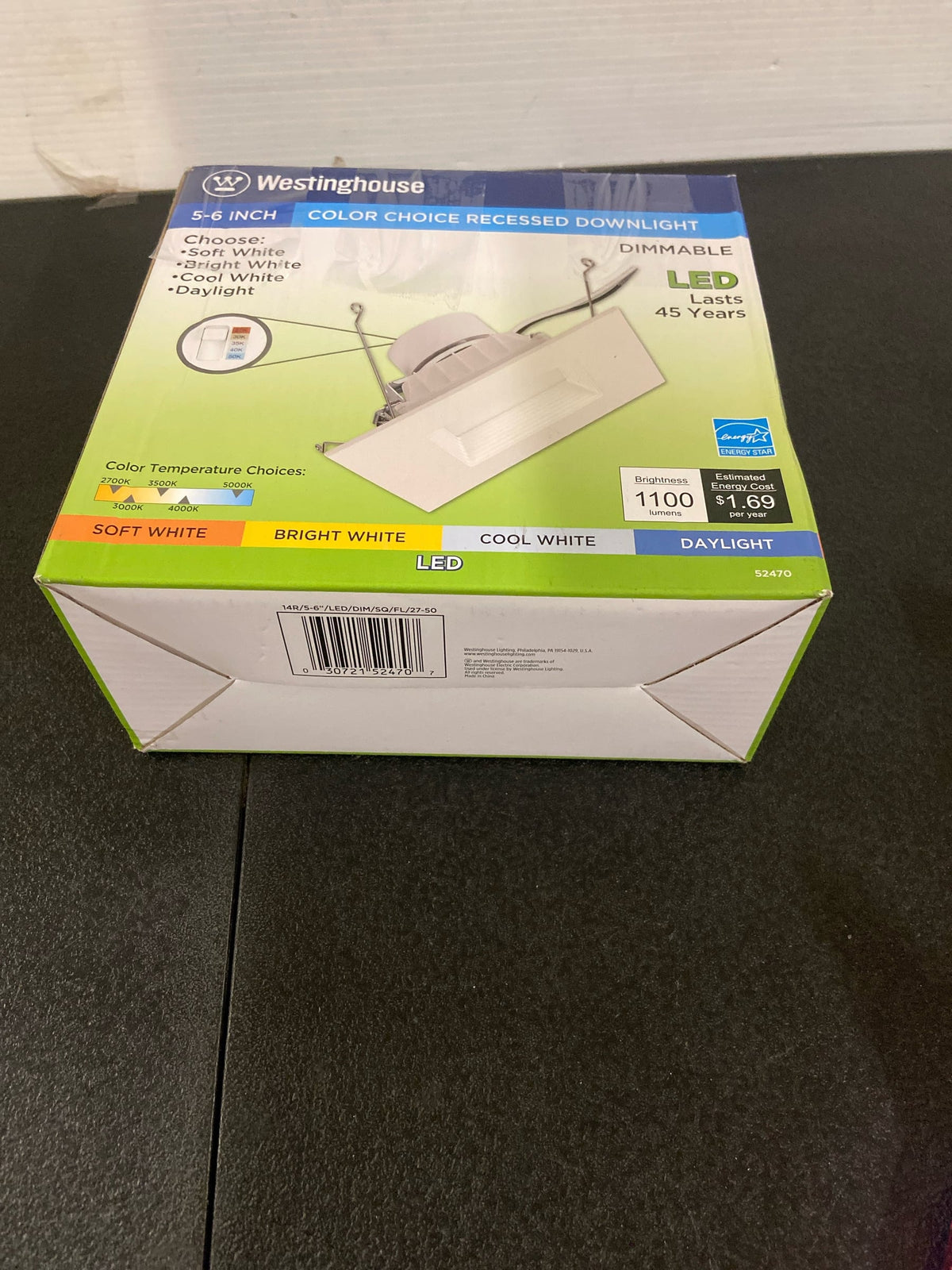 Westinghouse 5247000 14 Watt (100 Watt Equivalent) 5-6-Inch Square Recessed LED Downlight with Color Temperature Selection, Dimmable, Energy Star, Medium Base, White Trim