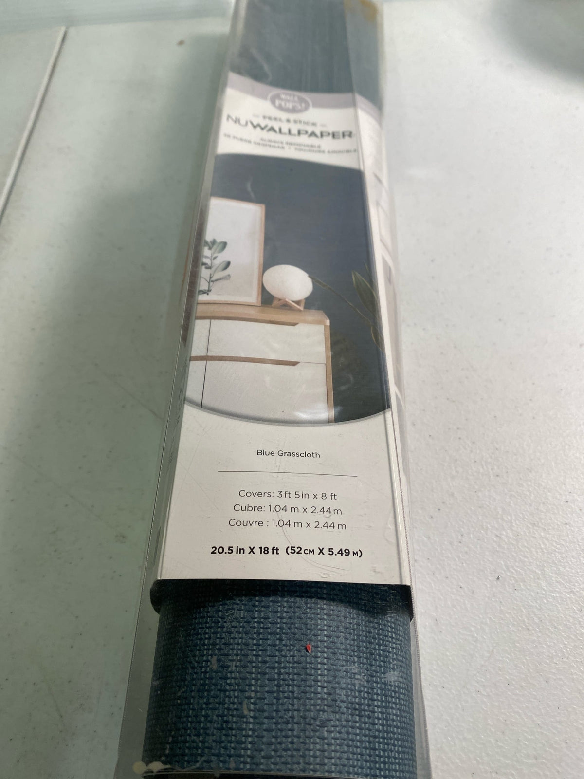 Nuwallpaper NU6004 Blue Luxe Faux Grasscloth Peel and Stick Vinyl Wallpaper Roll