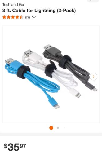 NEW Tech & Go 3 pack FAST Charging Cable 3ft iPhone iPad iPod Signature Series
