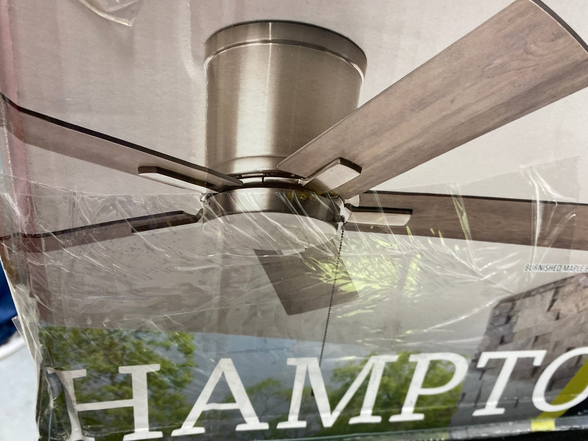 Hampton bay RD5114B-BN Grantway 48 in. Indoor/Covered Outdoor Brushed Nickel Low Profile Ceiling Fan Without Light with Pull Chain Included