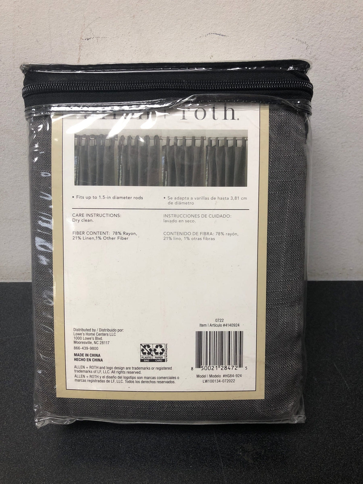 Allen+Roth Harlow Tie Top Panel Gray 50x84” 4140924