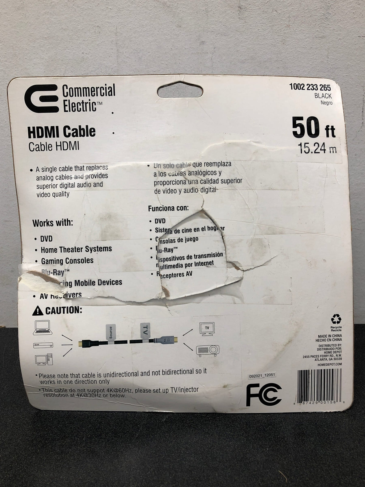 Commercial electric HD0776 50 ft. Standard HDMI Cable