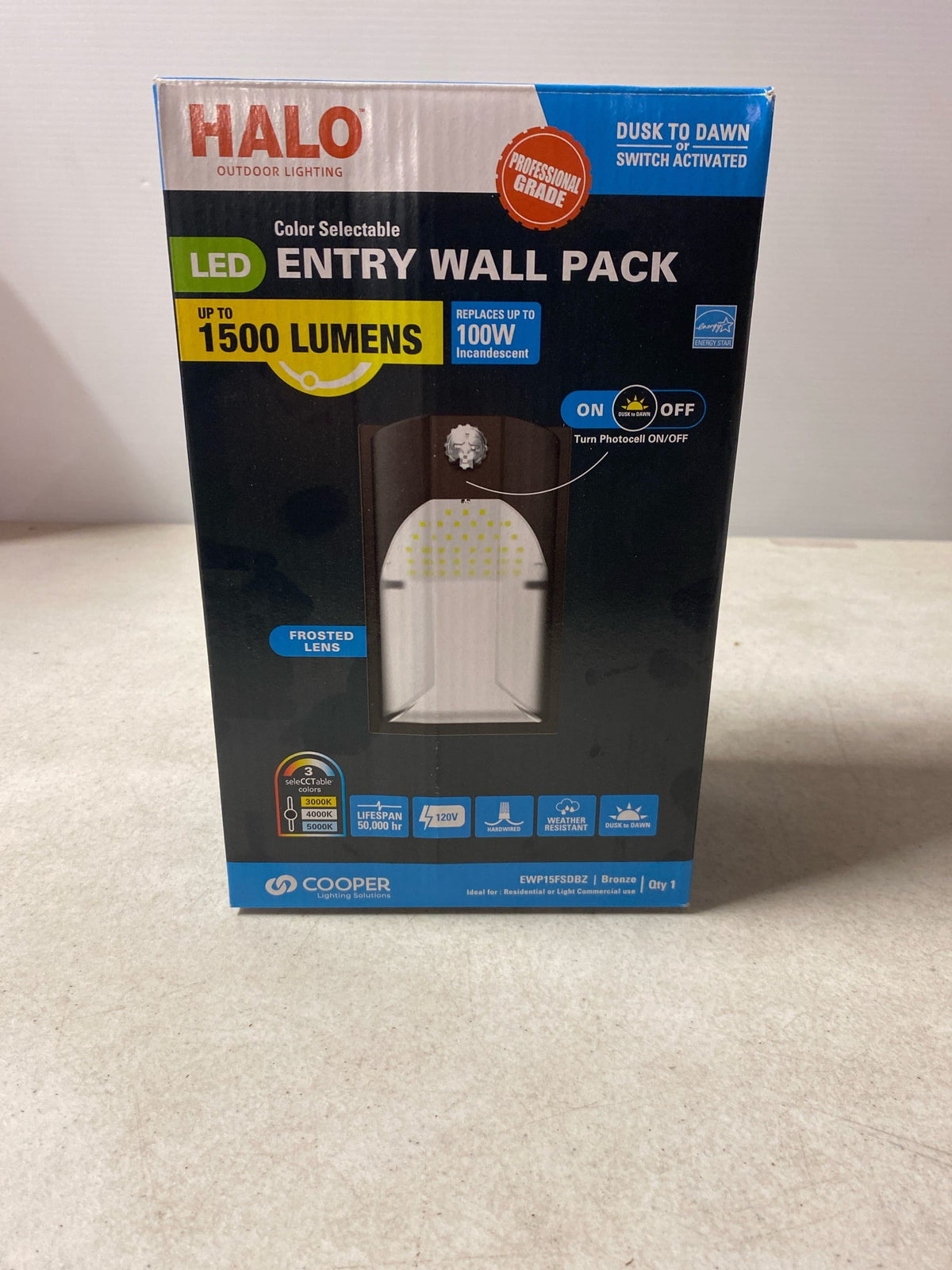 Halo EWP15FSDBZ 100- Watt Equivalent, Integrated LED, Bronze, Dusk to Dawn Wall Pack Light, Field Selectable CCTs up to 5000K