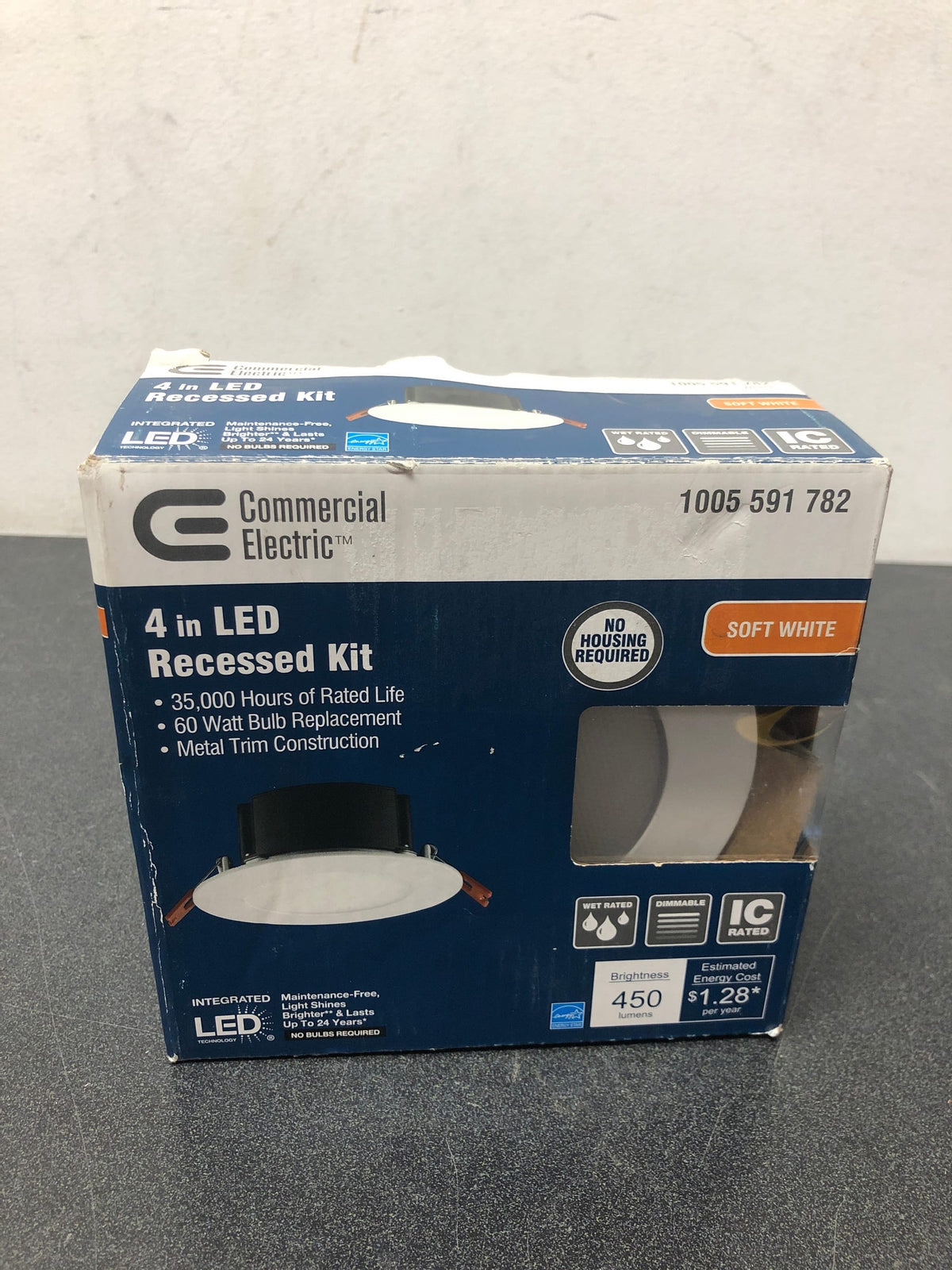 Commercial electric 91510 Box on Top Integrated LED 4 in Round Canless Recessed Light for Kitchen Bathroom Livingroom, White Soft White