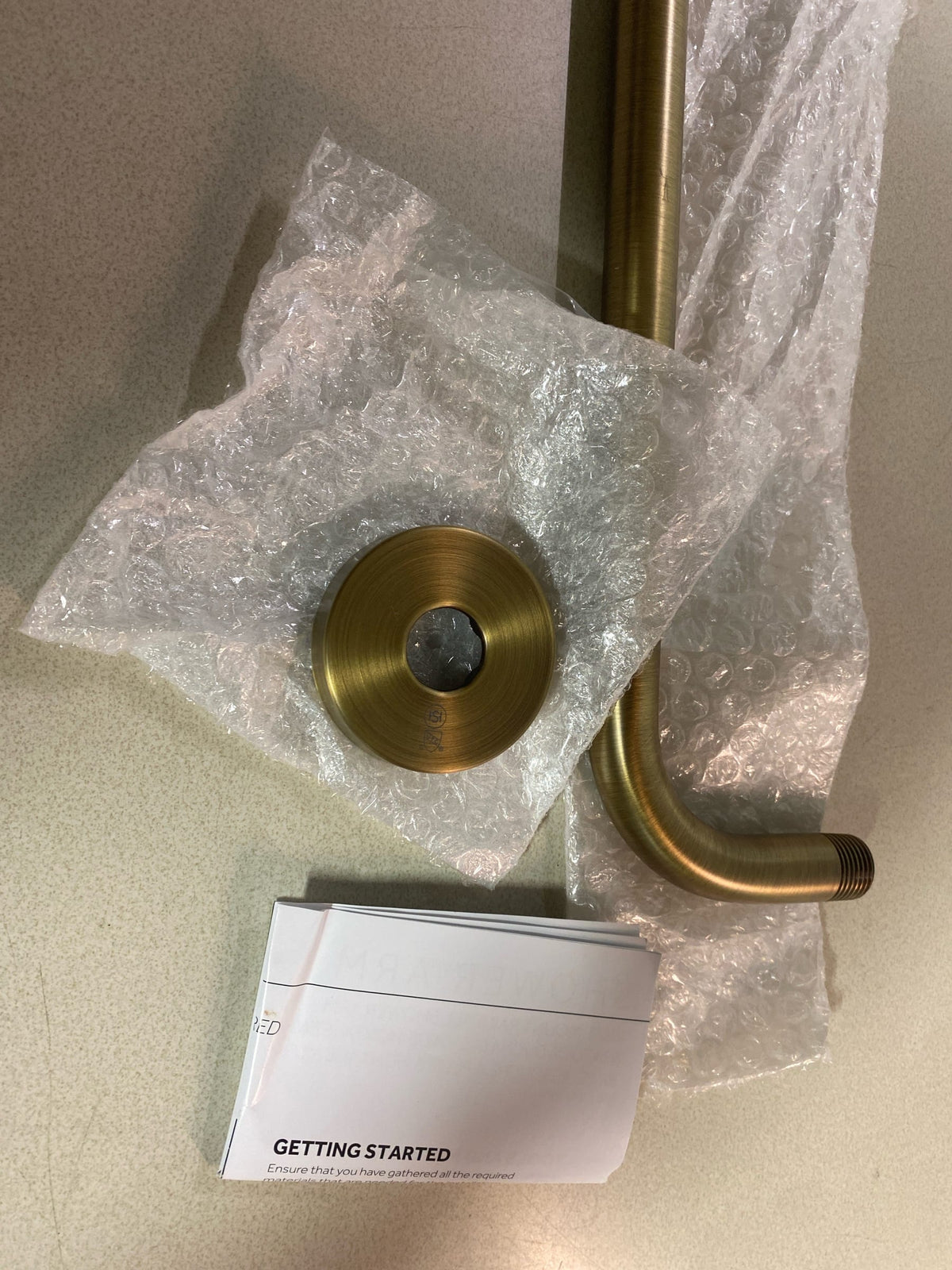 Signature Hardware SHRSA123AGBR FundamentALL 12" Wall-Mount Rain Shower Arm and Flange - Aged Brass