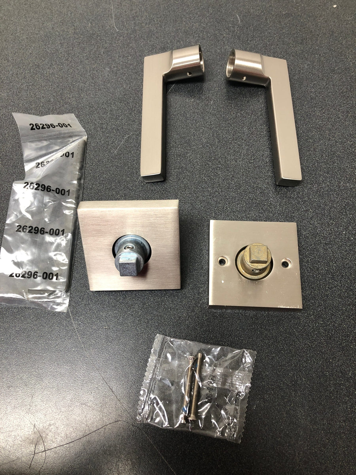 Baldwin FDSQUCSR150 Square Non-Turning Two-Sided Through-Door Dummy Door Lever Set with Square Rosette from the Reserve Collection - Satin Nickel