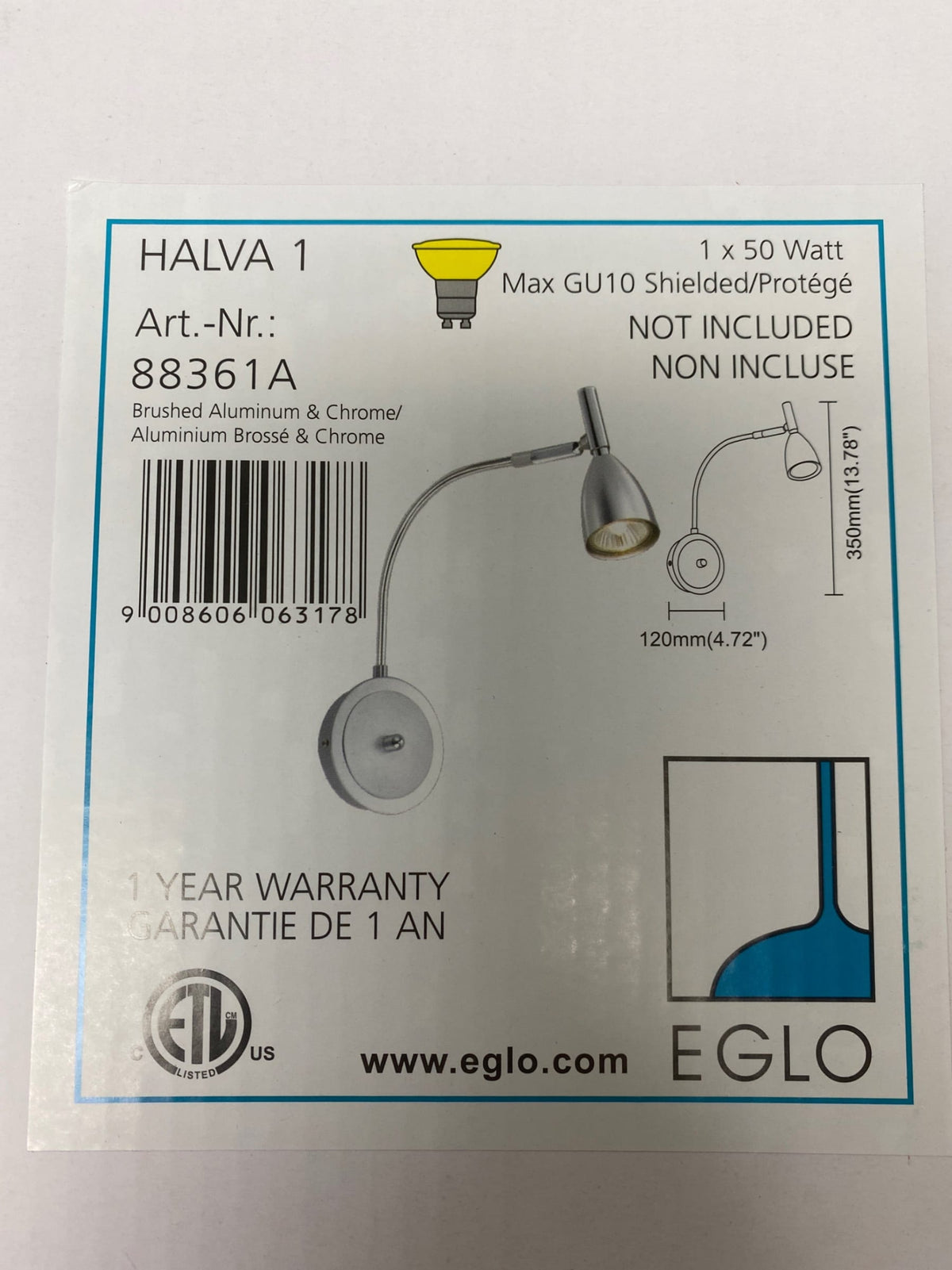 Eglo 88361A Halva 1 Single-Bulb Wall Sconce with Adjustable Head - Chrome