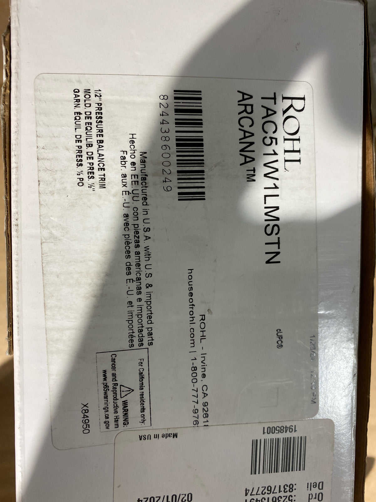 Rohl TAC51W1LMSTN Arcana Pressure Balanced Valve Trim Only with Single Lever Handle - Less Rough In - Satin Nickel