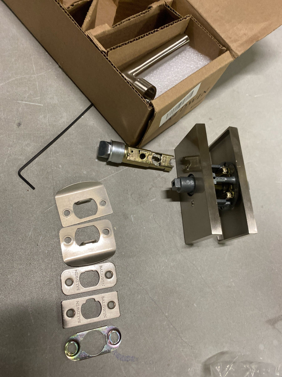 Baldwin PSTUBCFR150 Tube Passage Door Lever Set with 5 Inch Rectangle Rose from the Reserve Collection - Satin Nickel