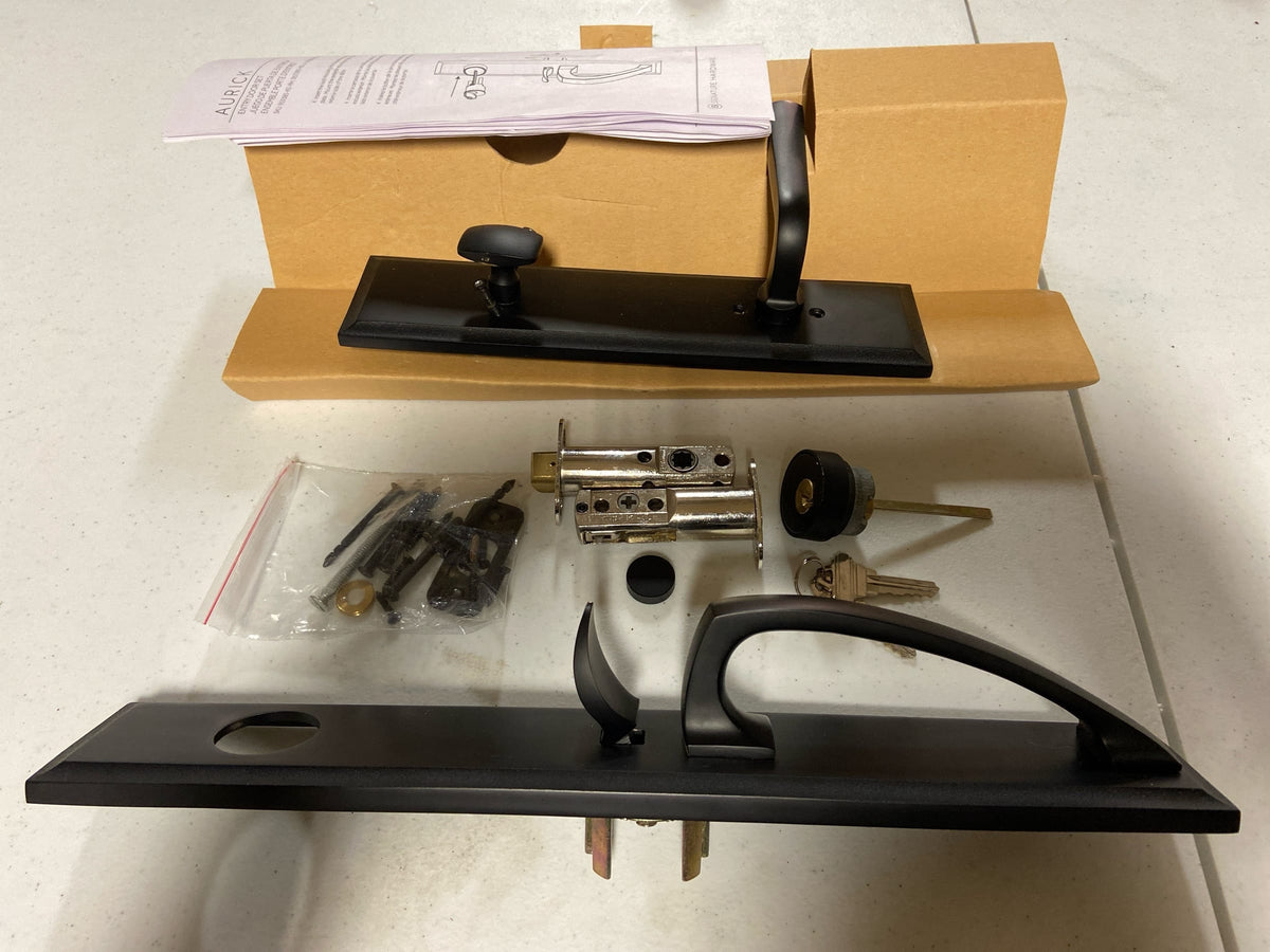 Signature Hardware 479123 Aurick Left Handed Solid Brass Keyed Entry Door Lever Set with 2-3/8" Backset - Matte Black