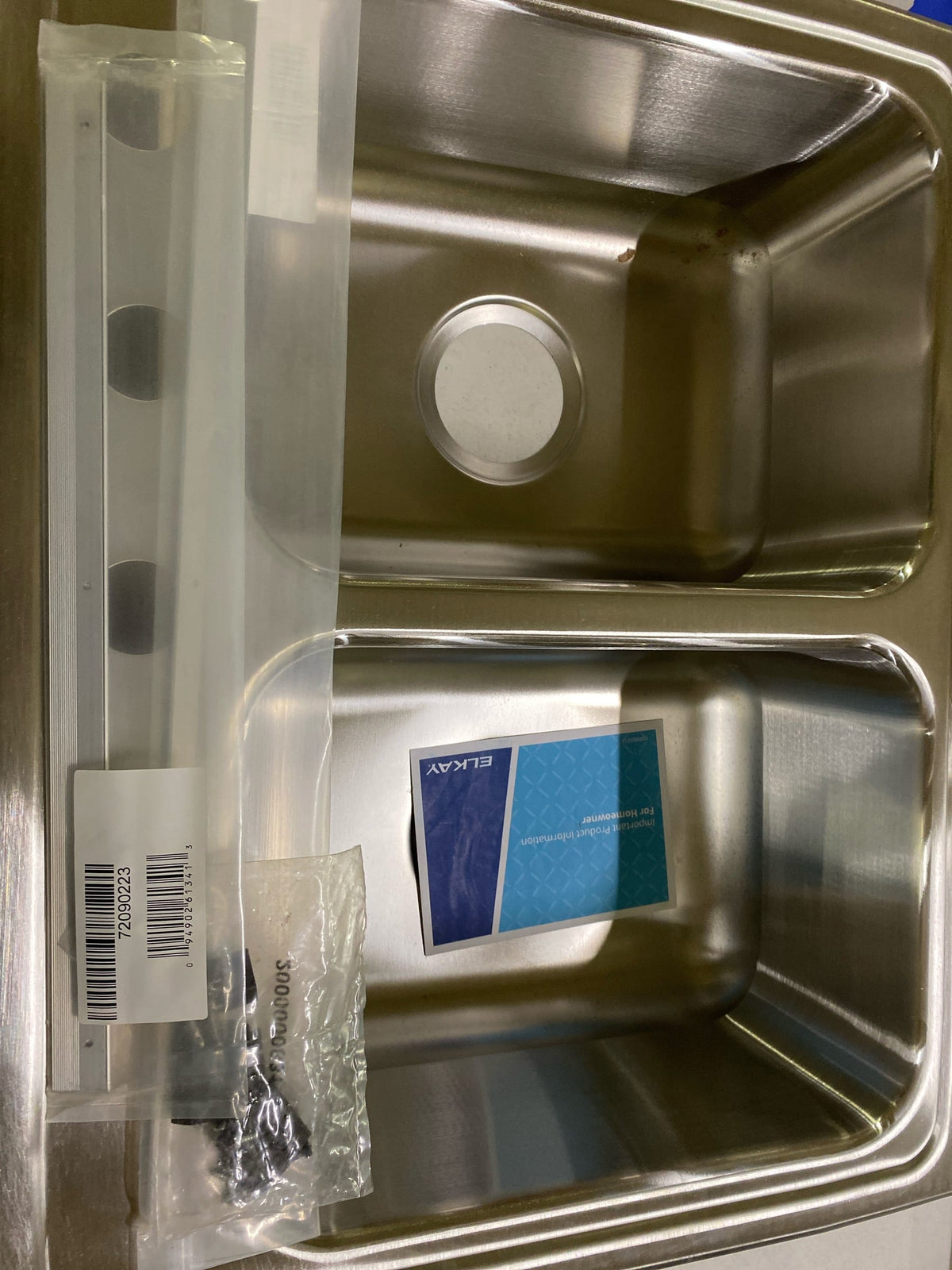 Elkay LRQ25194 Gourmet 25" Double Basin Drop In Stainless Steel Kitchen Sink - 4 Faucet Holes