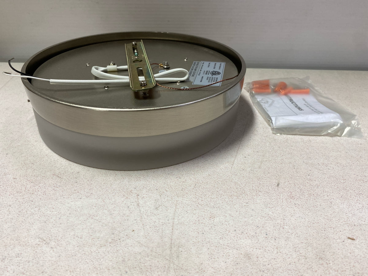Satco 62/558 Pi 9 in. Brushed Nickel Transitional Flush Mount with Etched Frosted Glass Shade and Integrated LED