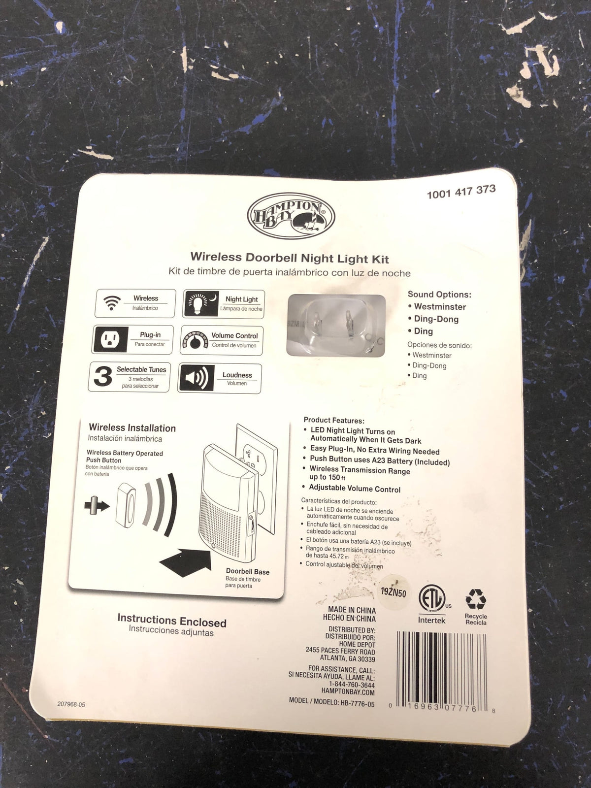Hampton bay HB-7776-02 Wireless Plug-In Doorbell Kit with LED Night Light and Wireless Push Button, White